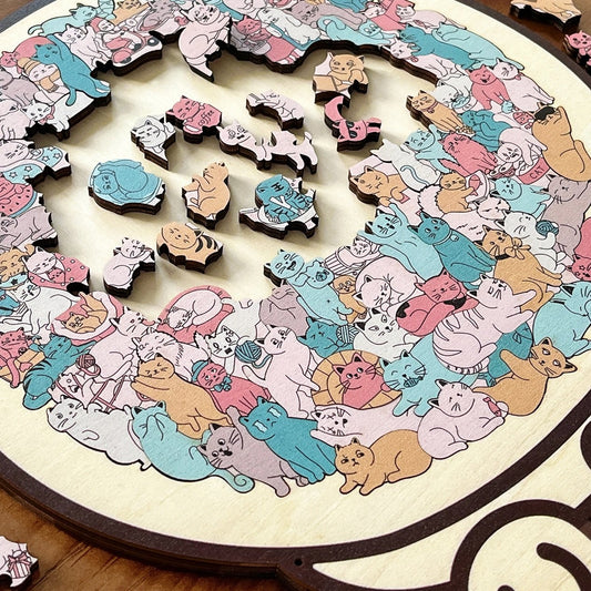 🎅Weihnachtsangebot 50 % Rabatt🐱135-teiliges Holzpuzzle in Morandi-Farben in Katzenform🎁