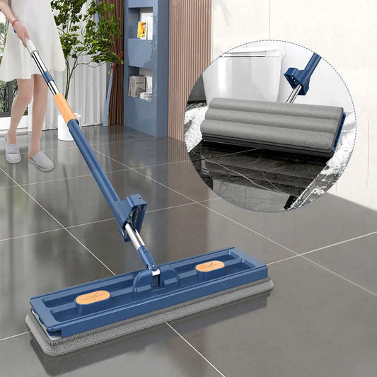 🔥2025Heißer Verkauf🏠Professioneller Flachmopp mit Entwässerungsschaber | 360° drehbarer Kopf | Extra lange Edelstahl-Stange (126 cm) | Inkl. 2 Mikrofaserpads | Für alle Bodenarten