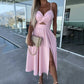 🌷2025 Frühjahrsneuheiten - 50% Rabatt🍃Damen Spaghettiträger Kleid mit hohem Schlitz