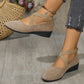 Elegante feste Farbe elastische Riemen niedrige Keilschuhe