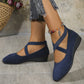 Elegante feste Farbe elastische Riemen niedrige Keilschuhe