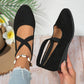 Elegante feste Farbe elastische Riemen niedrige Keilschuhe