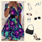 ⏳Begrenzte Zeit 50% Rabatt💥✨Minikleid mit V-Ausschnitt und Blumendruck für Damen